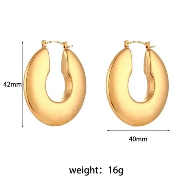 New Chunky 18k Gold Hoop Earrings, NICE EARRINGS, CUTE EARRINGS - Picture 5 of 5